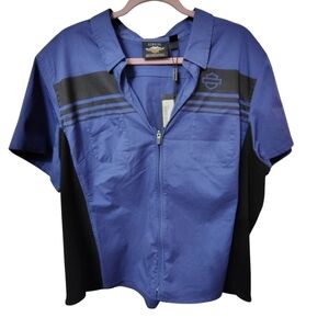 Harley-Davidson Women’s 3W Plus Size Zip-Up Shirt Blue Black Chest Stripe NWT